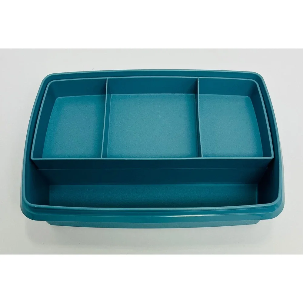 Vintage Tupperware TupperCraft Blue Stow & Go Snack Craft Container 767-2 w Lid